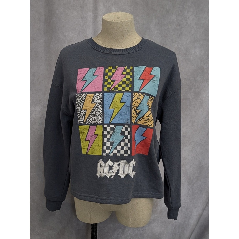 ACDC Kids Sweatshirt XL 14/16 Charcoal Gray Lightning Bolt Graphic Pullover C223